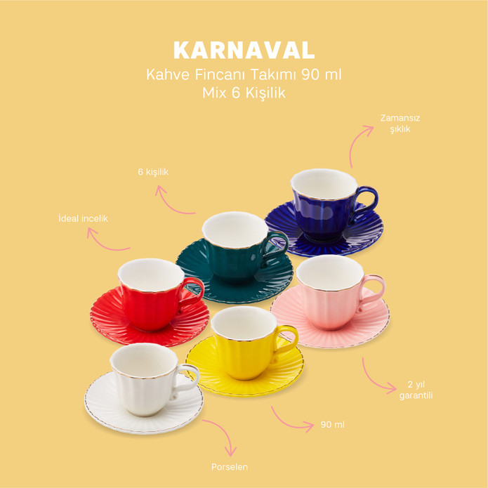 Emsan Karnaval Mix 6 Kişilik Kahve Fincanı Takımı 90 ml
