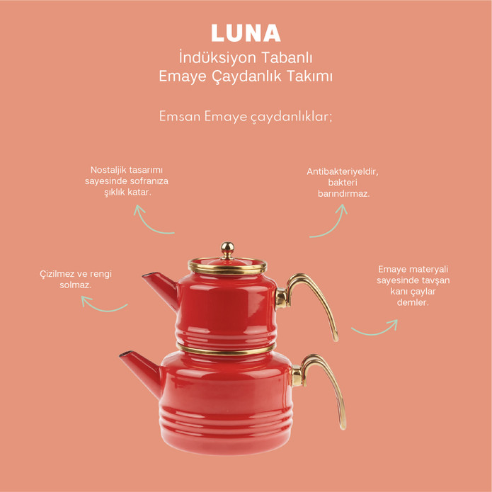 Emsan Luna Emaye Maxi Çaydanlık Takımı Kırmızı
