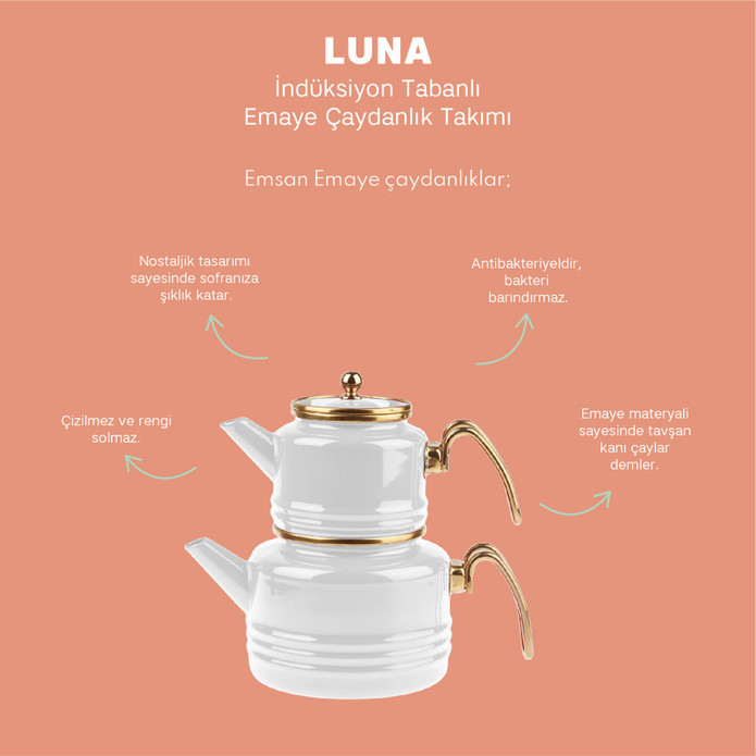 Emsan Luna Emaye Maxi Çaydanlık Takımı Beyaz