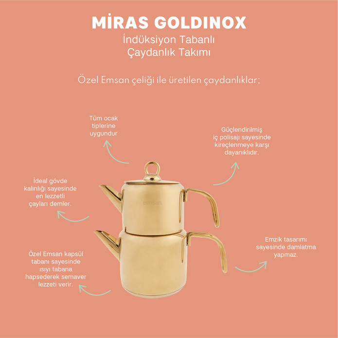 Emsan Miras Goldinox Midi Çaydanlık Takımı