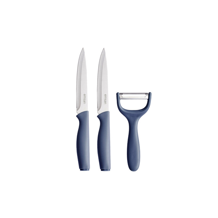 Emsan Logocity Soyacaklı 3'lü Bıçak Seti İndigo Mavi
