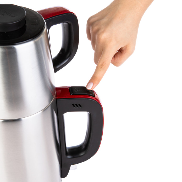 Karaca Tea Break 2 in 1 Çelik Su Isıtıcı Çay Makinesi Inox Kırmızı