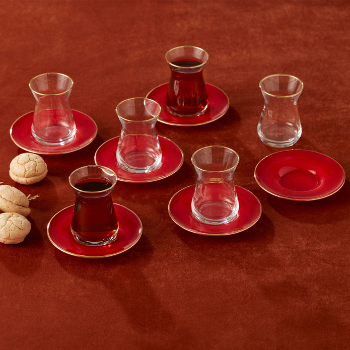 Karaca Retro Kırmızı 6 Kişilik Çay Seti