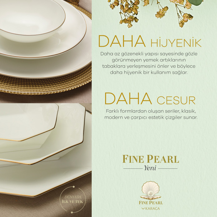 Karaca Fine Pearl Extra Quartz Gold 62 Parça 12 Kişilik İnci Yemek Takımı