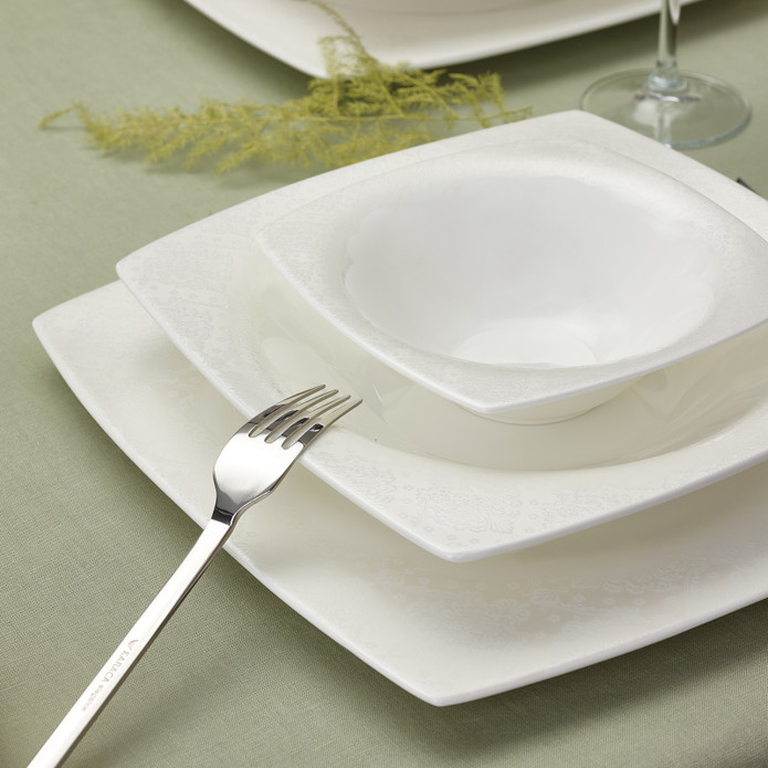 Karaca Fine Pearl Melita 62 Parça 12 Kişilik İnci Yemek Takımı Kare