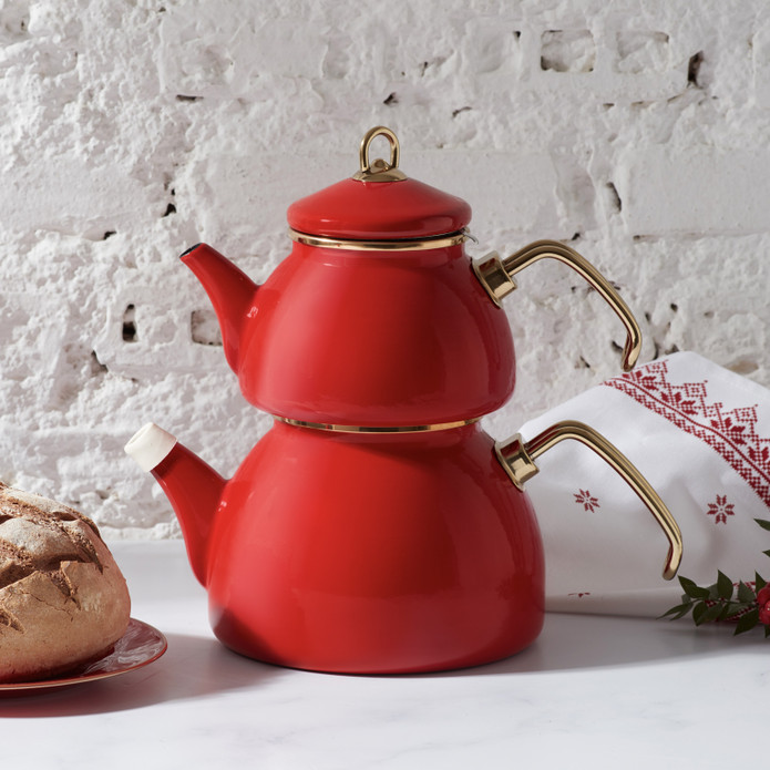 Karaca Retro Emaye Kırmızı Çaydanlık