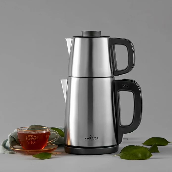 Karaca Tea Break 2 in 1 Çelik Su Isıtıcı Çay Makinesi Inox Siyah