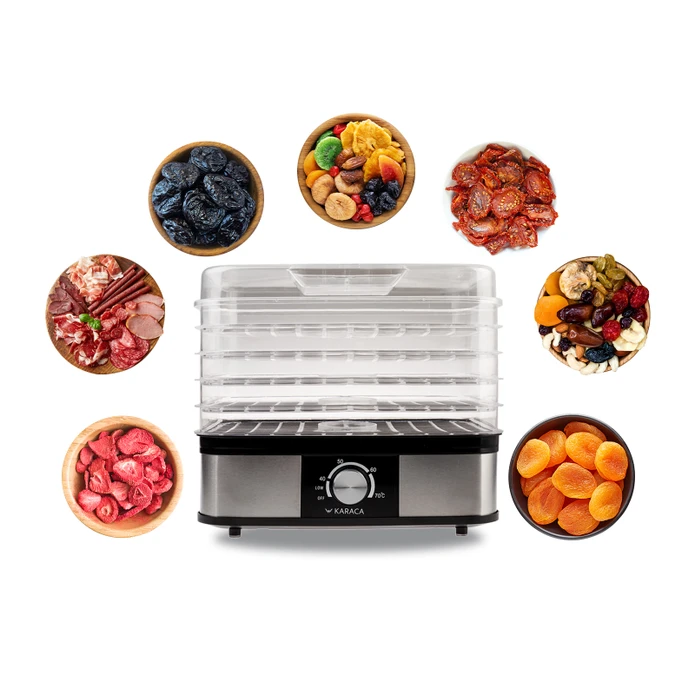 Karaca Meyve, Sebze ve Et Kurutma Makinesi, 5 Raflı, Ayarlanabilir Sıcaklıklı