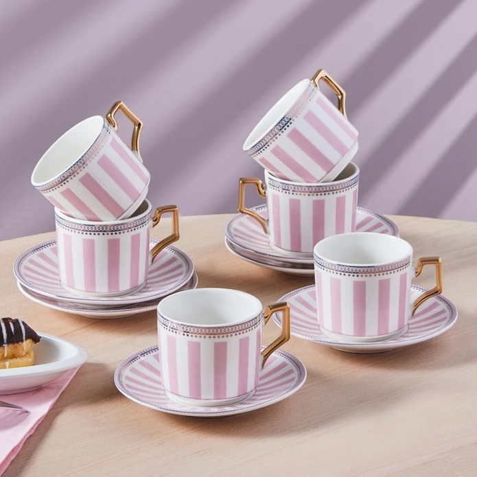 Karaca Jolly Pink Bold Line 6 Kişilik Kahve Fincan Takımı 100 ml