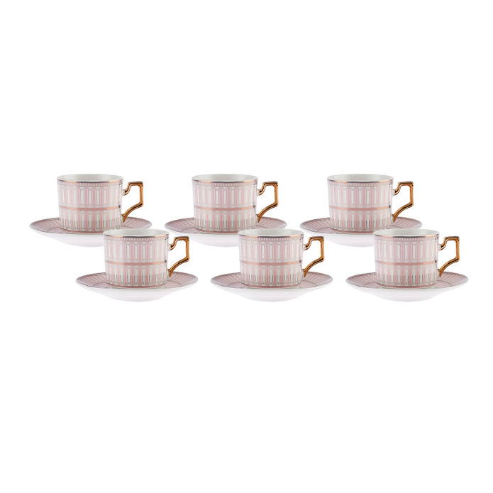 Karaca Jolly Pink Double Line 6 Kişilik Kahve Fincan Takımı 100 ml