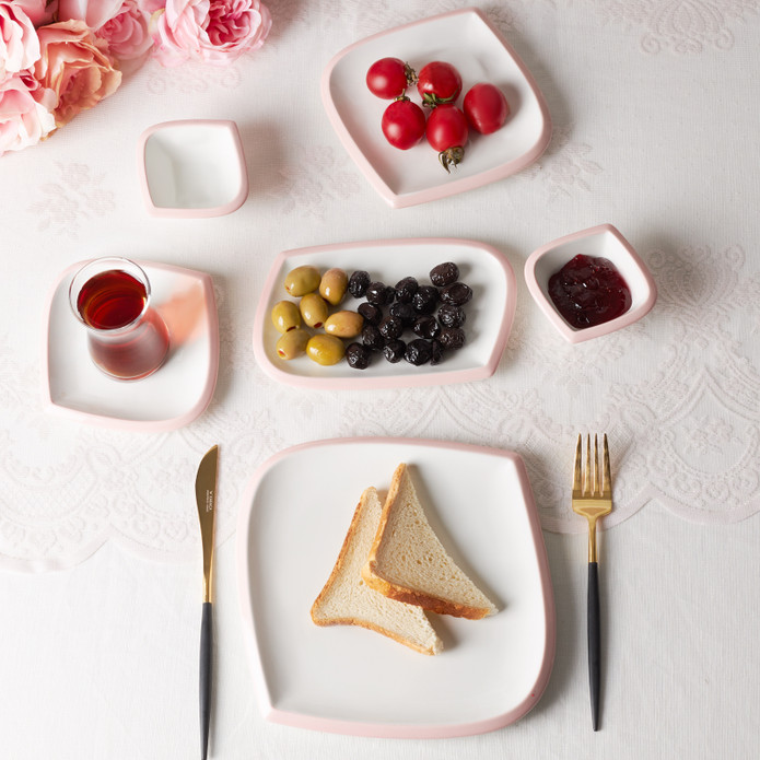 Karaca Tiny Pink Rim 26 Parça 6 Kişilik Porselen Kahvaltı/Servis Takımı