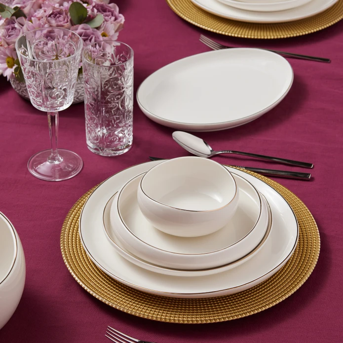Karaca Red Carpet Collection Streamline Hole Gold 59 Parça 12 Kişilik Porselen Yemek Takımı