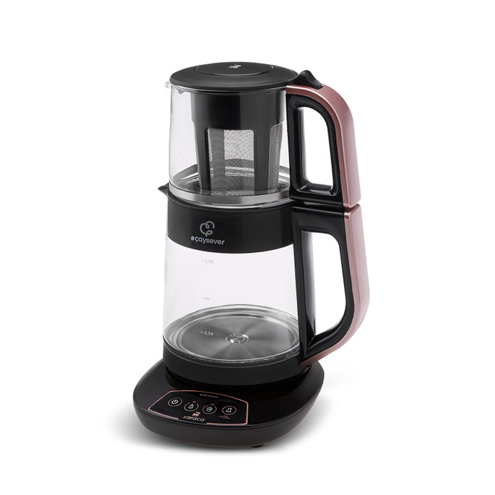 Karaca Çaysever 3 in 1 Konuşan Cam Çay Makinesi Su Isıtıcı ve Mama Suyu Hazırlama 1700W Rosegold
