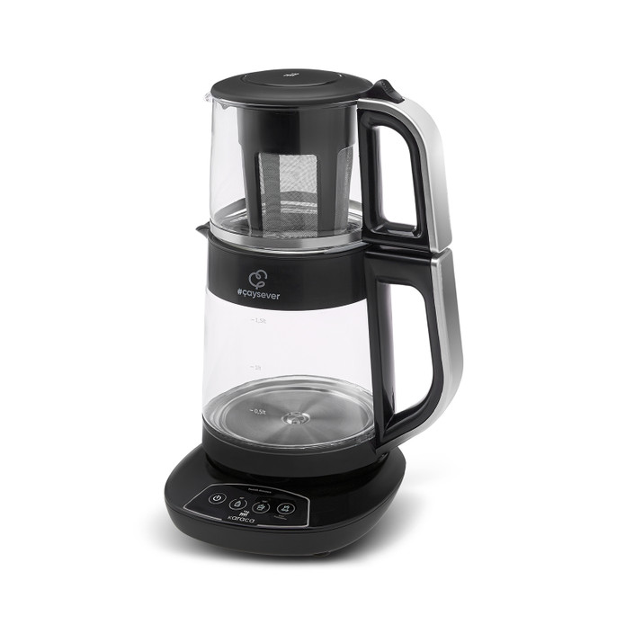 Karaca Çaysever 3 in 1 Konuşan Cam Çay Makinesi Su Isıtıcı ve Mama Suyu Hazırlama 1700W Chrome
