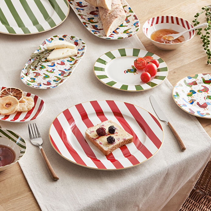 Karaca Kışa Hazırlık Horoz Yeşil Pasta Tabağı 19 cm