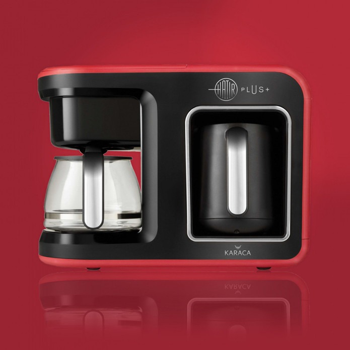 Karaca Hatır Plus 2 ın 1 Türk Kahvesi ve Filtre Kahve Makinesi Kırmızı 10 Fincan İçecek Hazırlama Kapasiteli Bol Köpüklü