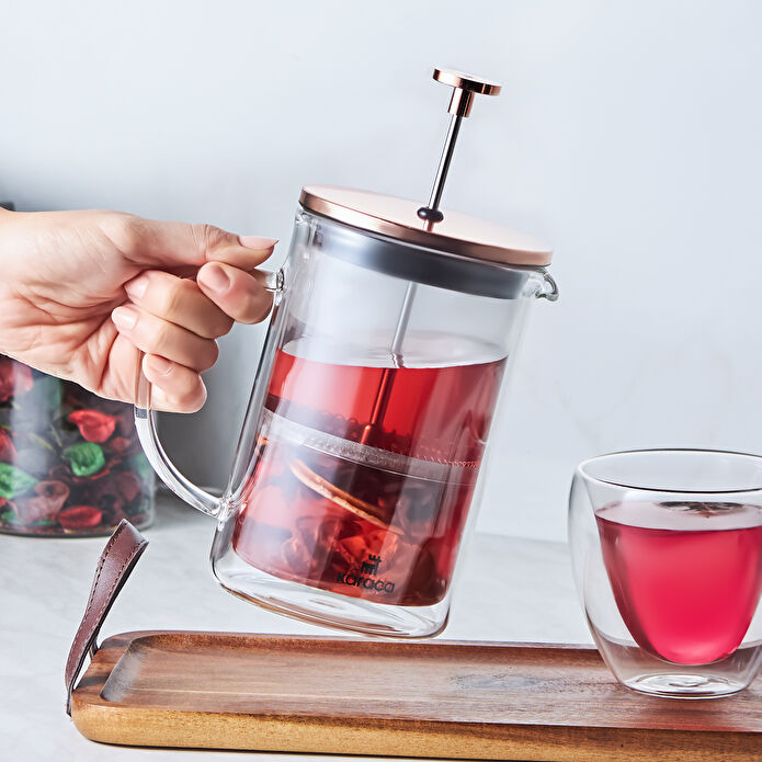 Karaca Pia Çift Cidarlı Borosilikat Cam French Press 800 ml Bronze