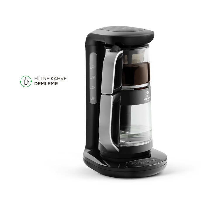 Karaca Çaysever Robotea Connect 3 in 1 Konuşan Otomatik Cam Çay Makinesi Su Isıtıcı ve Filtre Kahve Demleme Makinesi 2500W Chrome