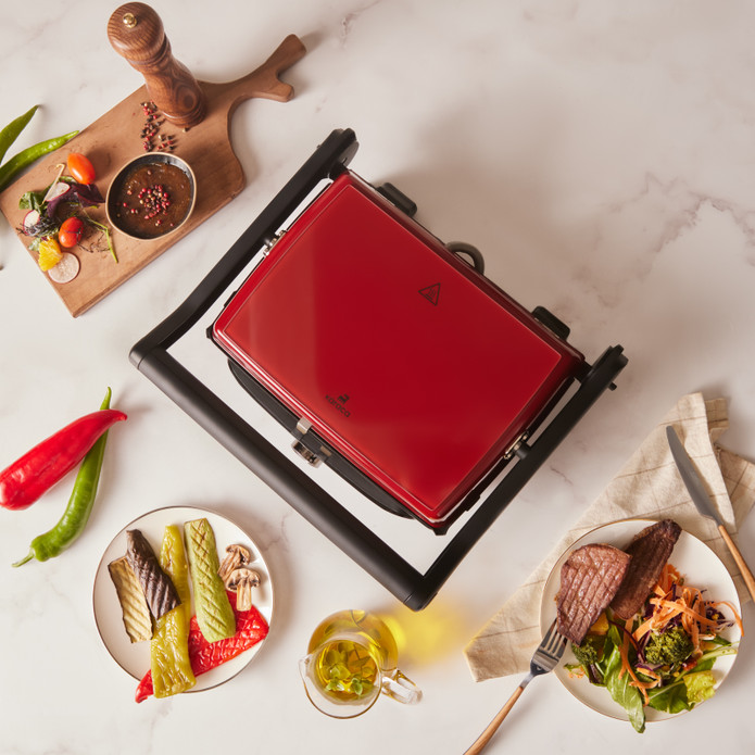 Karaca Gastro Grill Glass Premium 2400W Tost ve Izgara Makinesi Kırmızı