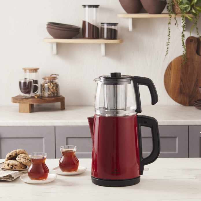 Karaca Tea Glass 2 in 1 Çelik Çay Makinesi ve Kettle Kırmızı