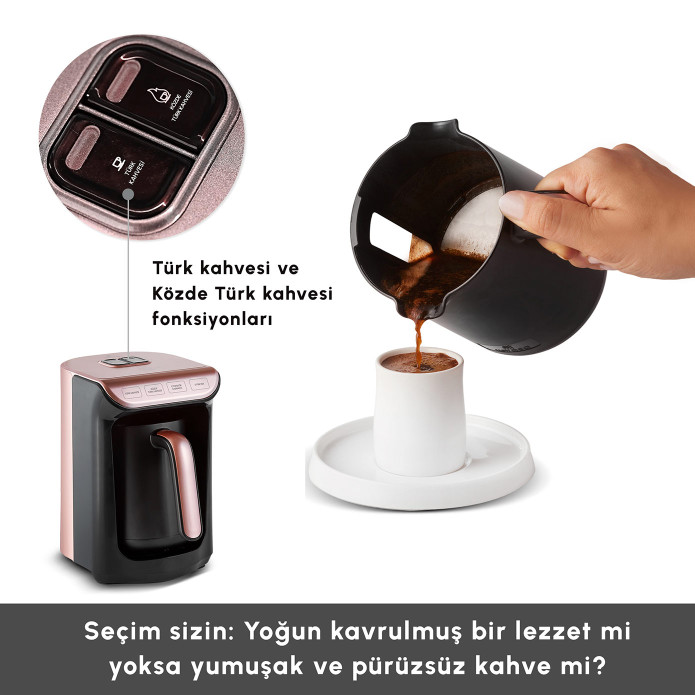Karaca Hatır Közde Türk Kahvesi ve Türk Kahvesi Makinesi Rosegold Wave 5 Fincan Kapasiteli Bol Köpüklü
