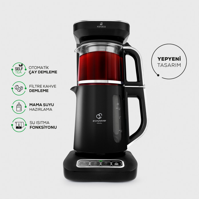 Karaca Çaysever Robotea Pro 4 in 1 Konuşan Otomatik Çay Makinesi Su Isıtıcı ve Filtre Kahve Demleme Makinesi 2500W Chrome