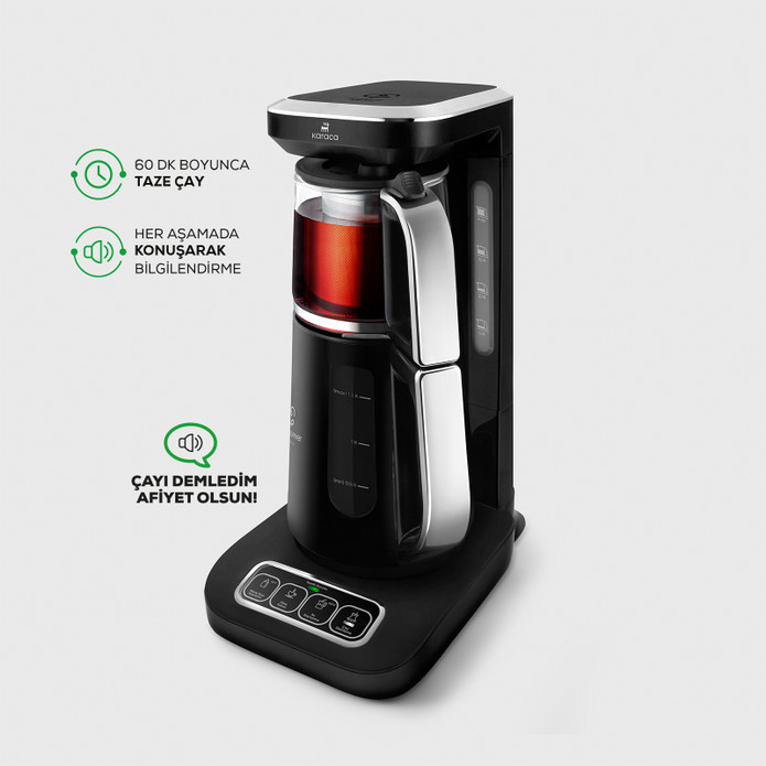 Karaca Çaysever Robotea Pro 4 in 1 Konuşan Otomatik Çay Makinesi Su Isıtıcı ve Filtre Kahve Demleme Makinesi 2500W Chrome