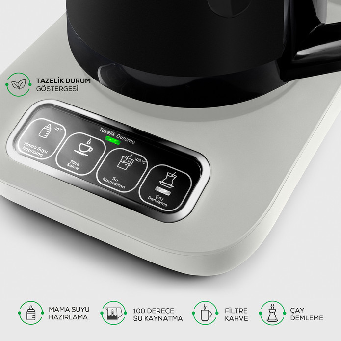 Karaca Çaysever Robotea Pro 4 in 1 Konuşan Otomatik Çay Makinesi Su Isıtıcı ve Filtre Kahve Demleme Makinesi 2500W Starlight