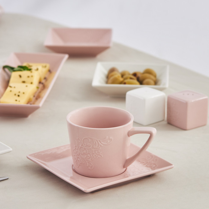 Karaca Trend Emboss Porselen 32 Parça 6 Kişilik Kahvaltı/Servis Takımı Pink