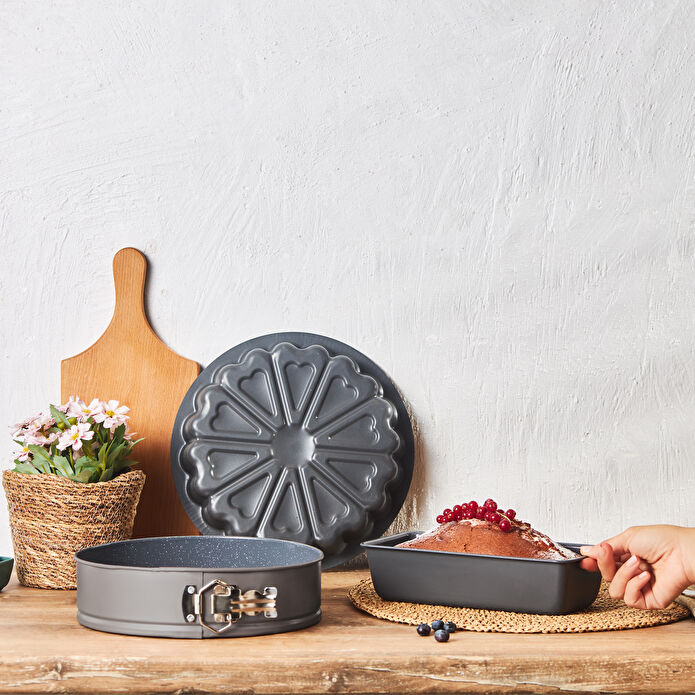Karaca Teemo New 3 Parça Kek Kalıbı Seti Antrasit
