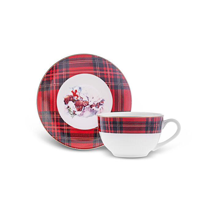 Karaca New Year Yılbaşı Çay Fincanı Ve Tabağı 220 ml Kırmızı