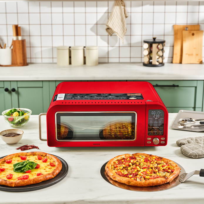 Karaca Multicrust Artisan Retro Pizza Makinesi ve Airfryer Metallic Red