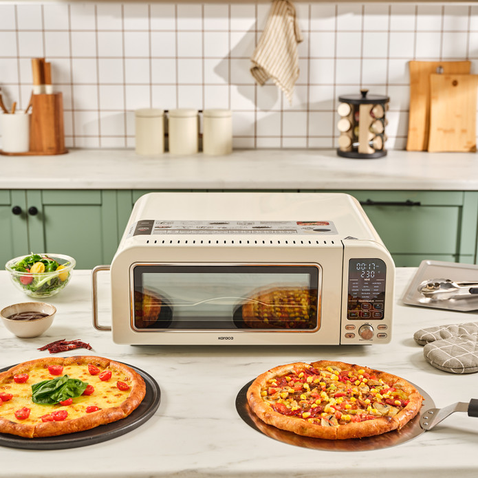 Karaca Multicrust Artisan Retro Pizza Makinesi ve Airfryer Cream