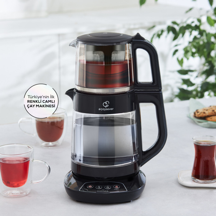 Karaca Çaysever 3 in 1 Konuşan Renkli Camlı Çay Makinesi Su Isıtıcı ve Mama Suyu Hazırlama 1700w Graphite