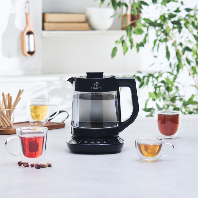 Karaca Çaysever 3 in 1 Konuşan Renkli Camlı Çay Makinesi Su Isıtıcı ve Mama Suyu Hazırlama 1700w Graphite