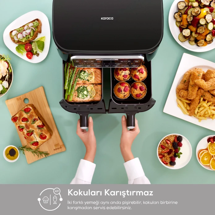 Karaca Air Pro Cook Duo Köz XXXL 8 Litre Airfryer Space Gray 8 Kişilik