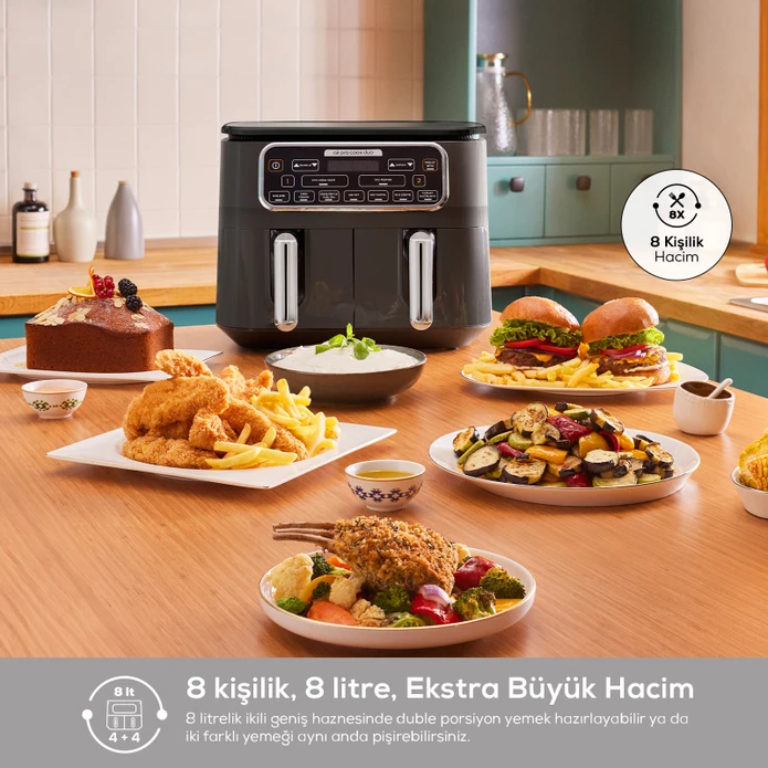 Karaca Air Pro Cook Duo Köz XXXL 8 Litre Airfryer Space Gray 8 Kişilik