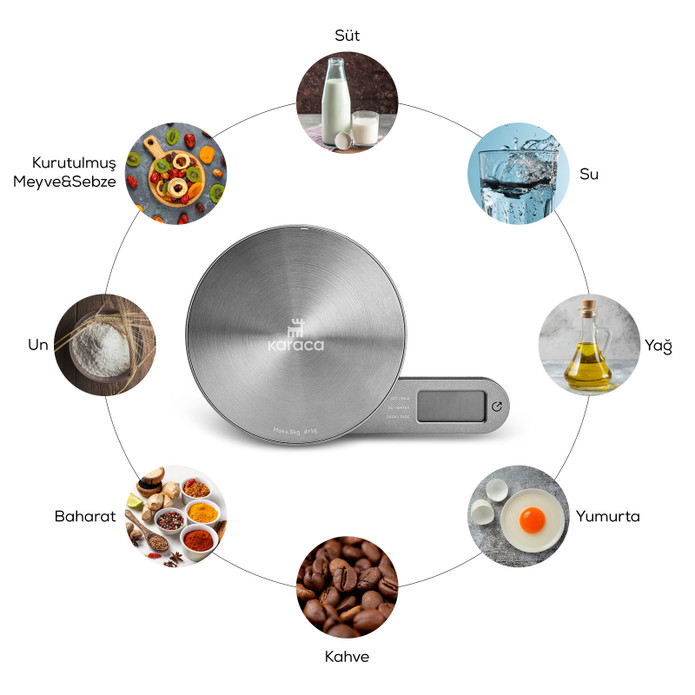 Karaca Gastro Scale 1003 Self Power Kinetik Enerjili Ekranlı Inox Mutfak Tartısı 5kg Kapasite