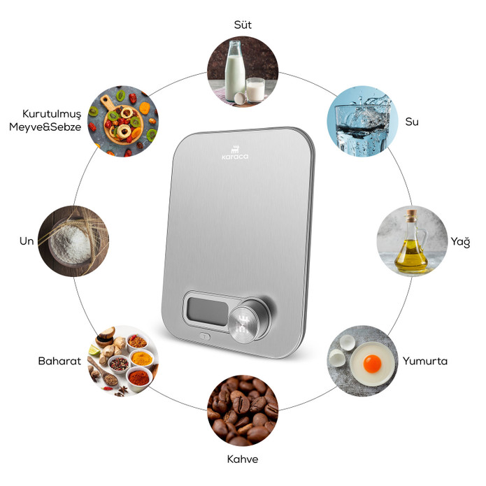 Karaca Gastro Scale 1004 Self Power Kinetik Enerjili Ekranlı Inox Mutfak Tartısı 5kg Kapasite