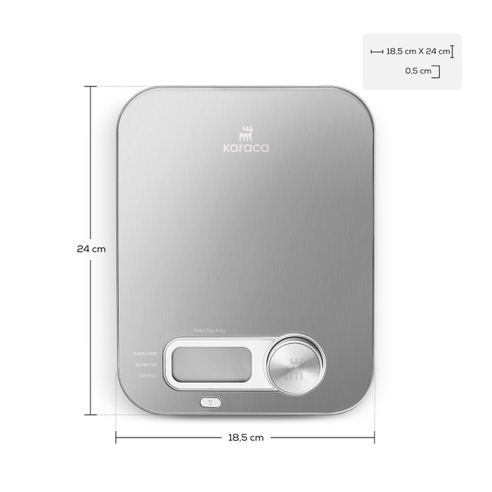 Karaca Gastro Scale 1004 Self Power Kinetik Enerjili Ekranlı Inox Mutfak Tartısı 5kg Kapasite
