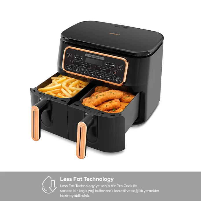 Karaca Air Pro Cook Duo Ev Yemeği XXXL 8 Litre Airfryer Black Copper 8 Kişilik