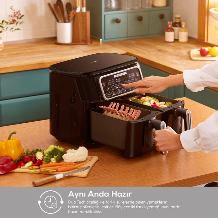 Karaca Air Pro Cook Duo Ev Yemeği XXXL 8 Litre Airfryer Black Copper 8 Kişilik