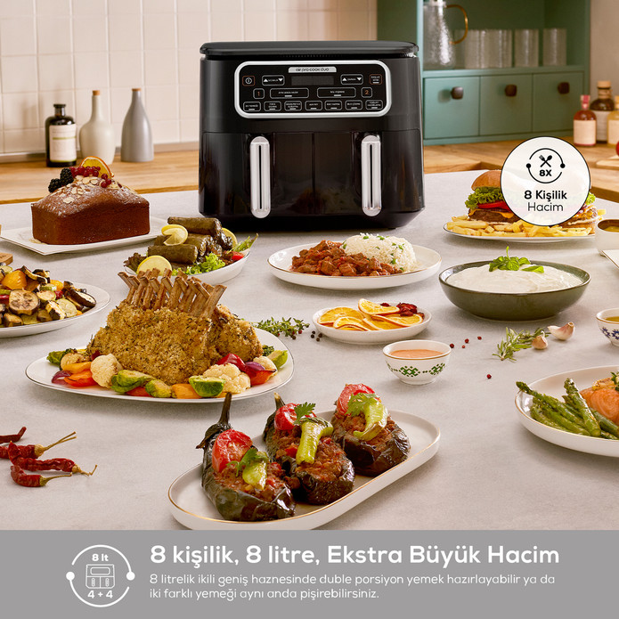 Karaca Air Pro Cook Duo Ev Yemeği XXXL 8 Litre Airfryer Black Copper 8 Kişilik