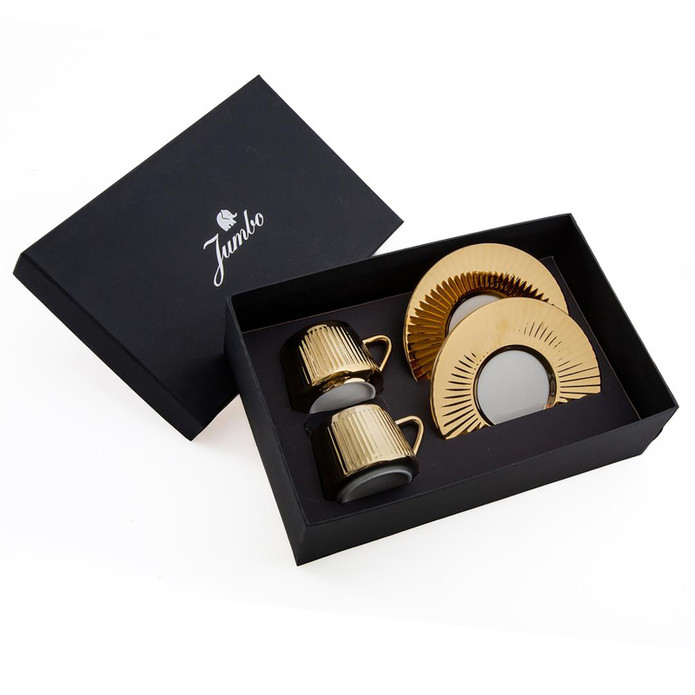Jumbo Çubuk Titanyum Gold 2 Kişilik Kahve Fincan Takımı 90 ml