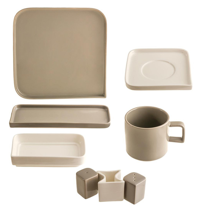 Jumbo Quadro Grey Porselen 27 Parça 6 Kişilik Kahvaltı/Servis Takımı