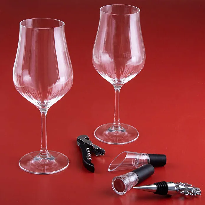 Jumbo Happiness Kadeh Ve Şarap Aksesuar Hediye Seti