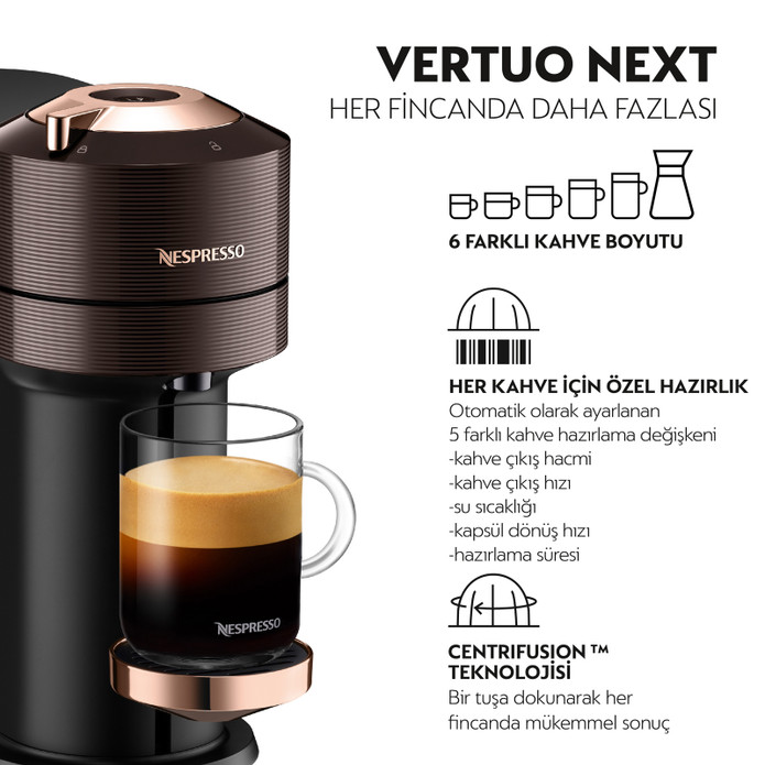 Nespresso Vertuo Next Premium Bronz Kahverengi Kahve Makinesi ve Süt Köpürtücü Aksesuar