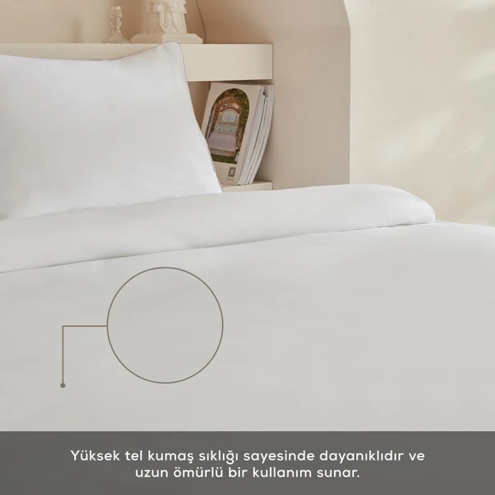 Karaca Home White Collection Vinas 80 Tel %100 Pamuk Çift Kişilik Saten Biyeli Nevresim Takımı Beyaz