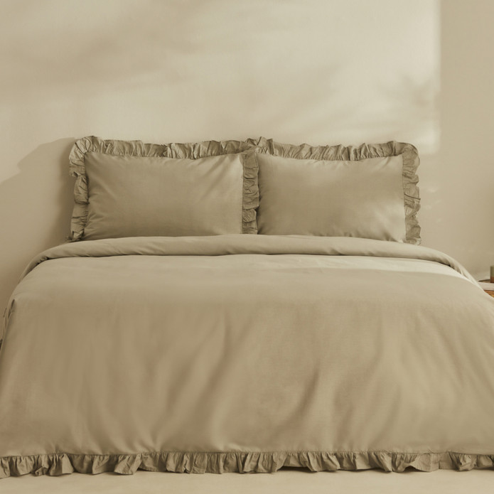 Karaca Home Pure Ruffle %100 Pamuk Çift Kişilik Nevresim Takımı Adaçayı