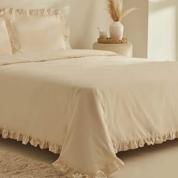 Karaca Home Pure Ruffle %100 Pamuk King Size Nevresim Takımı Açık Bej